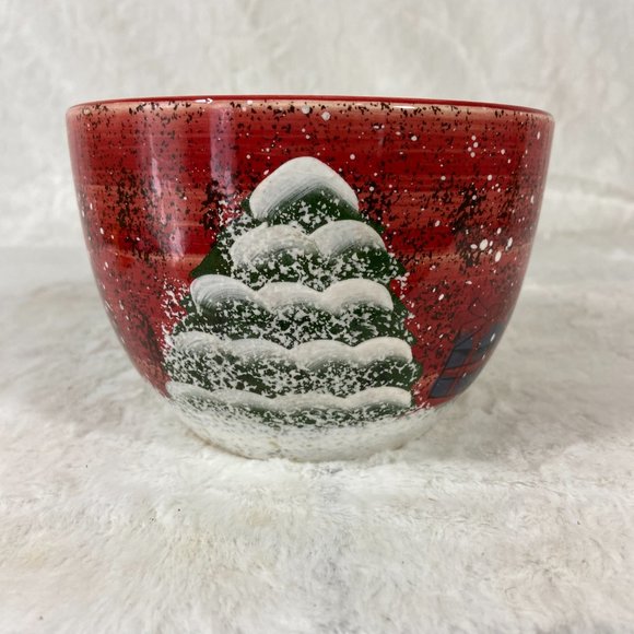 Nantucket Home Nesting Bowl Hand Painted Home For The Holiday Trees & Snowmen - Picture 2 of 6